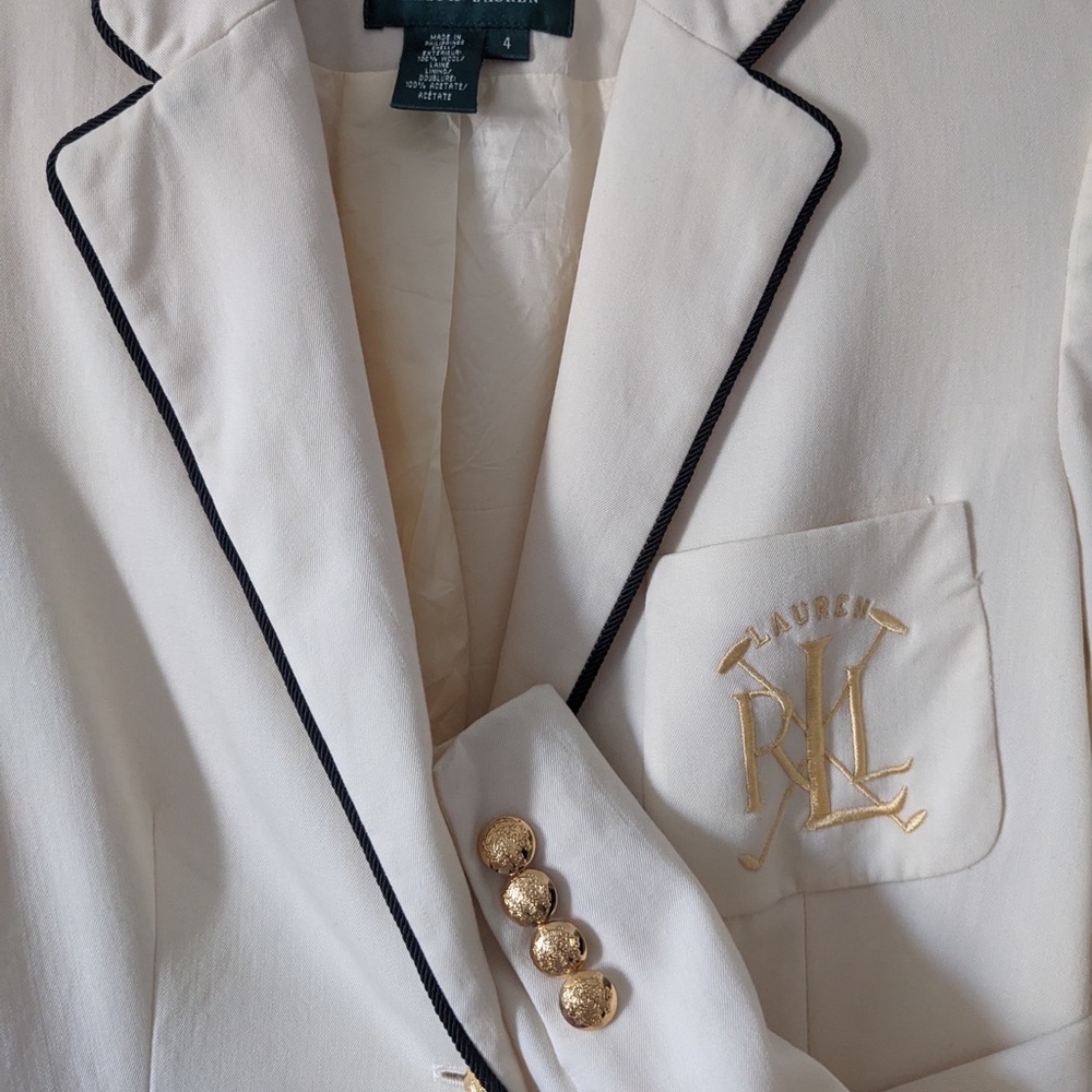 100% Wool Lauren Ralph Women's White Blazer Wool